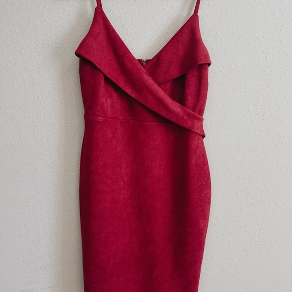 Red Women's Faux-Suede Spaghetti Strap Dress lulus - Picture 4 of 5